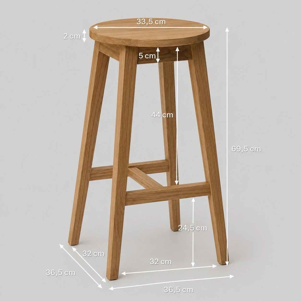 Lot de 2 tabourets de bar Diana en chêne massif - NordicStory - Image 3