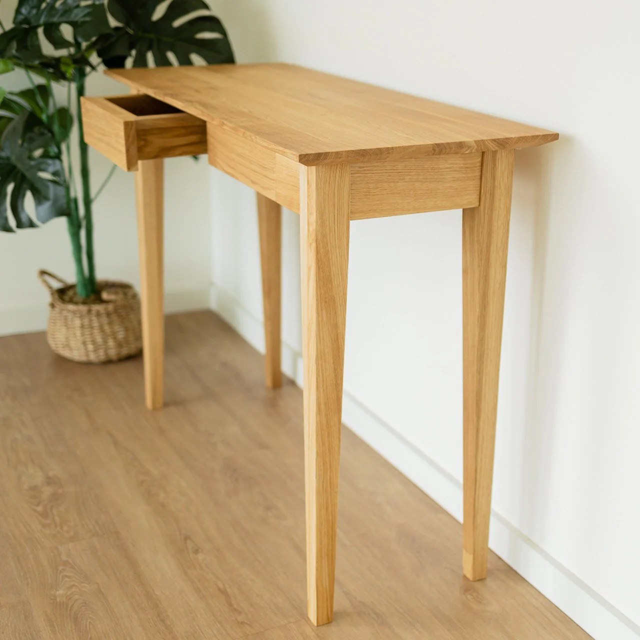 Bureau console avec 2 tiroirs en bois massif de chêne Tolédo 2 - NordicStory - Image 4
