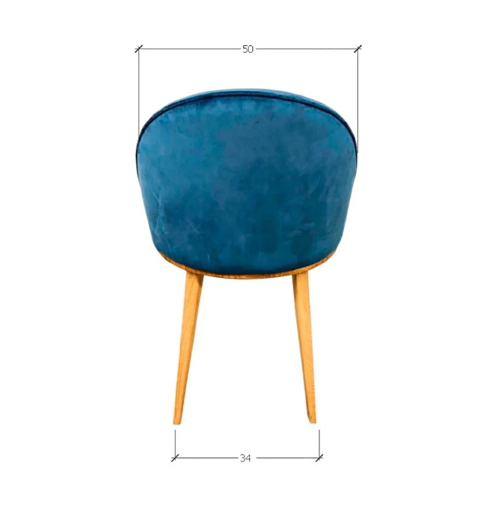 Chaise de salle à manger en bois massif de chêne Clara, revêtement en velours Bleu Monaco – Lot de 2 ou 4 chaises - NordicStory - Image 6