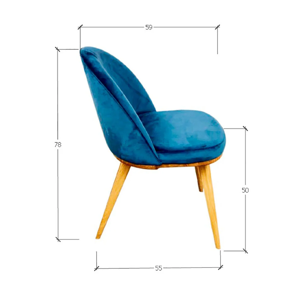 Chaise de salle à manger en bois massif de chêne Clara, revêtement en velours Bleu Monaco – Lot de 2 ou 4 chaises - NordicStory - Image 8