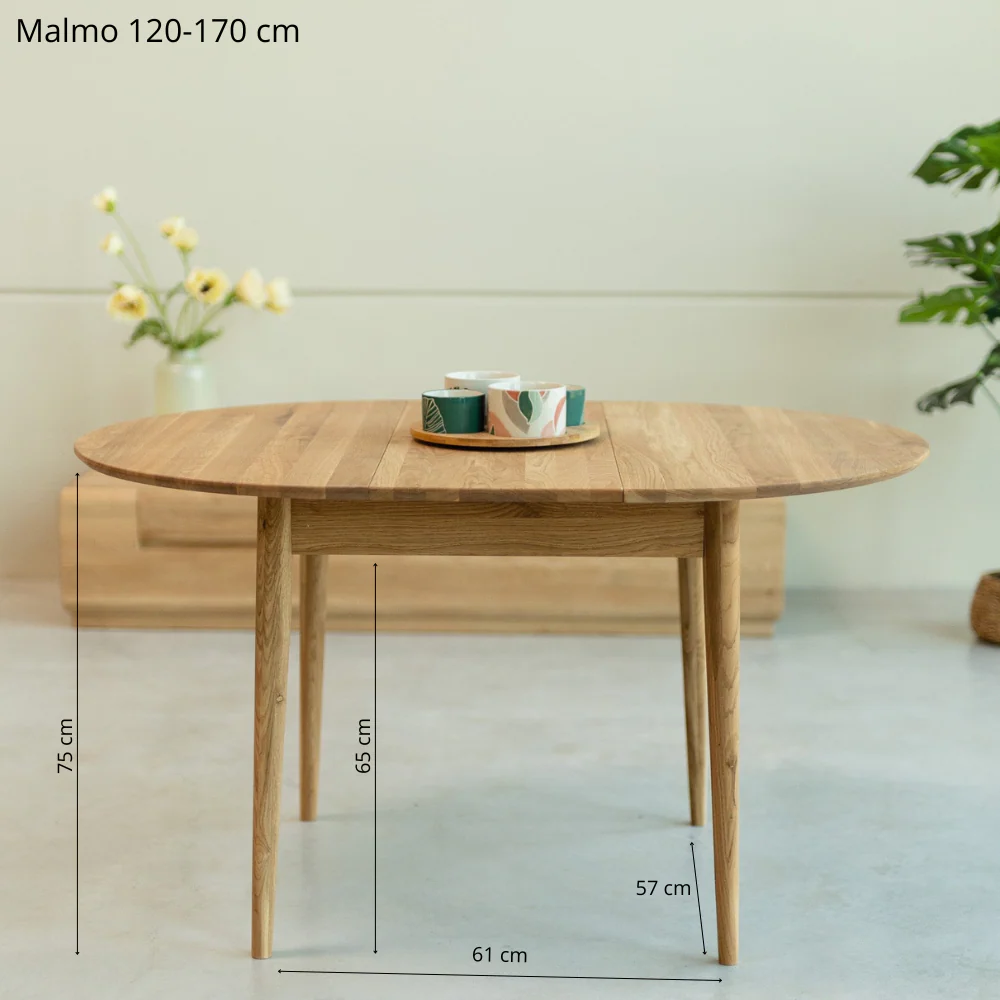 Table à manger ronde extensible en bois massif de chêne Malmo - NordicStory - Image 11